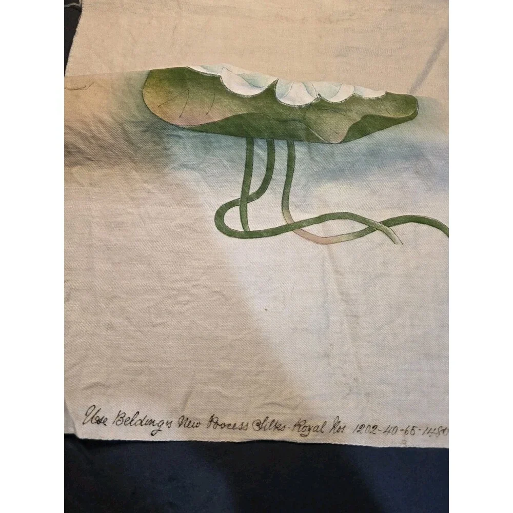 Antique Belding New Process Silks Stamped Embroidery Panel Water Lily Lotus 22